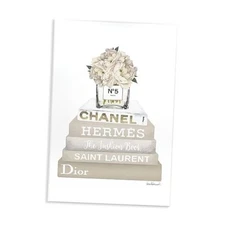The Stupell Home Décor Collection High Fashion Bookstack with Tan Flowers 10x15
