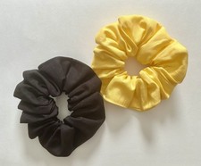 Pack Of 2 Handmade Cotton Medium Hair Scrunchies. Yellow  Black
