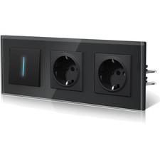 Lichtschalter Steckdose Glas Schwarz 228mm Wippschalter 1 Fach