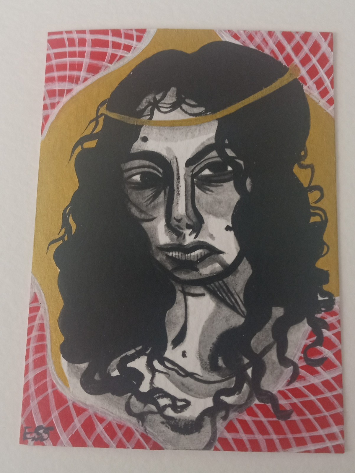 OOAK ACEO Figurative Art Card, Girl Art By ESS22, 3.5 x 2.5 in., Unframed