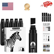 Black Poster Markers Jumbo: 5 Pcs 15mm Wide Tip Thick Acrylic Paint Pen Large...