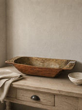 Antique Wooden Dough Bowl Primitive Hand Carved Trencher Rustic Farmhouse Decor