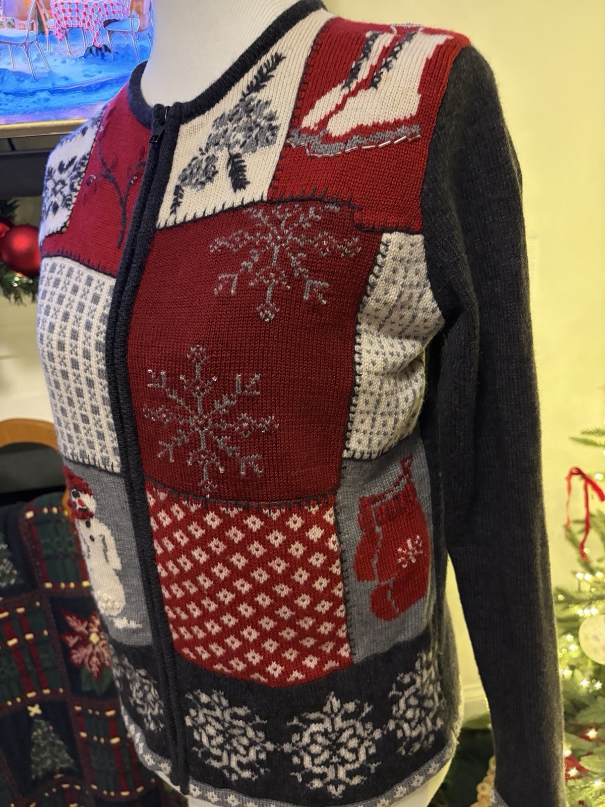 Vintage Petite Sophisticate Patchwork Sweater Jac… - image 4