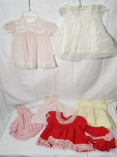 Vintage 80s Infant Baby Girl Dress Lot 8 pc Lace Gingham Organza Party Ruffle