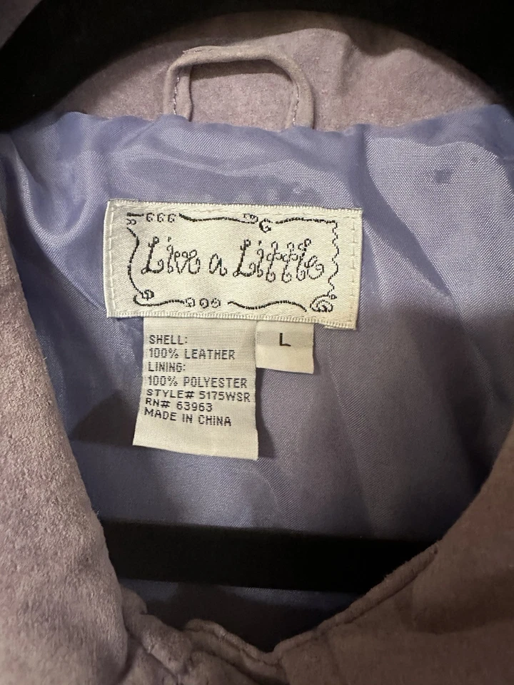 Chaqueta de cuero de gamuza púrpura Live a Little para mujer, talla Lg, retro Y2K Boho Peasant Foto 3 de 4