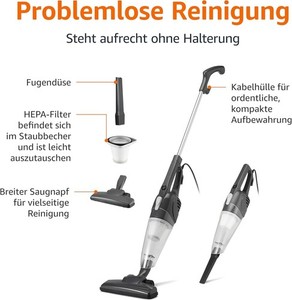 Amazon Basics Stielstaubsauger, 2-in-1-Gerät mit Kabel, ECO-Motor, HEPA-Filter