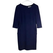 MM Lafleur Women Blue Sheath Dress 3/4 Sleeve Crew Neck Size 6