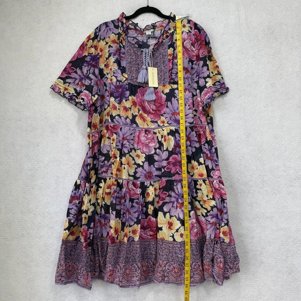 Vestido Sundance Para Mujer XL Púrpura Floral Boho Campesino Borla Corbata Algodón En Niveles Foto 2 de 4