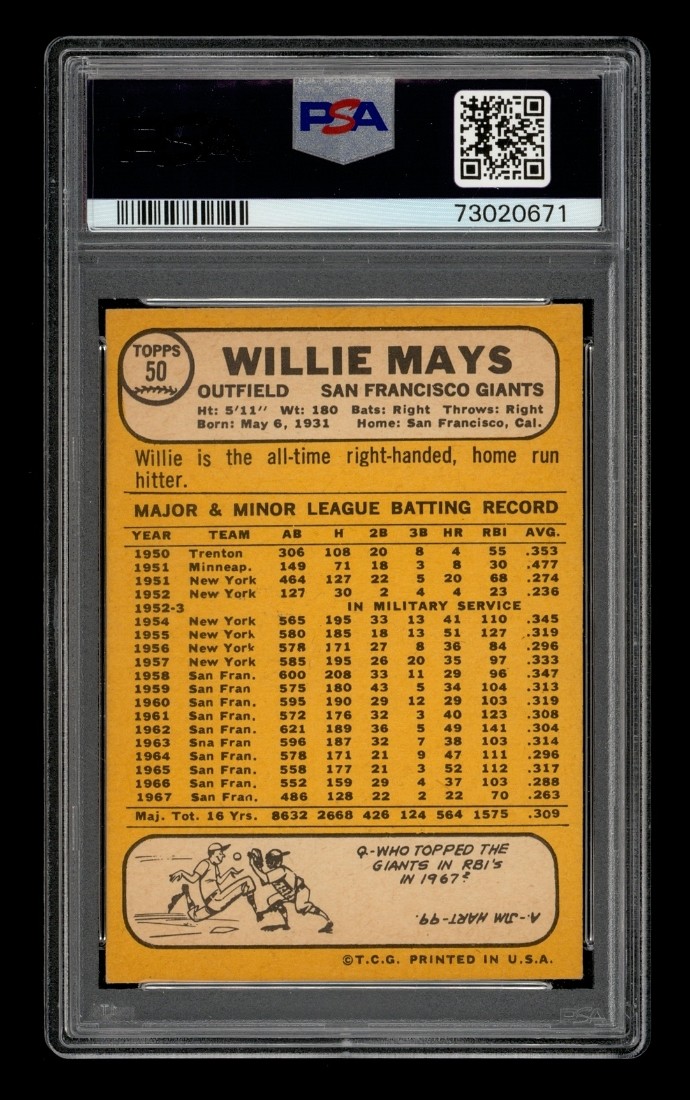 1968 Topps Set-Break # 50 Willie Mays PSA 7 NM view 2