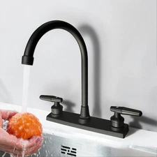 Silver/Black High Arc Kitchen Faucet 8 inch Centerset 2 Handle Sink Mixer Taps