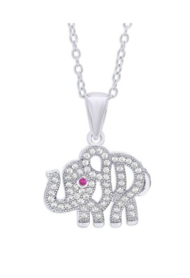 NEW, Macy's Cubic Zirconia Elephant Pendant Necklace in Fine Silver 
