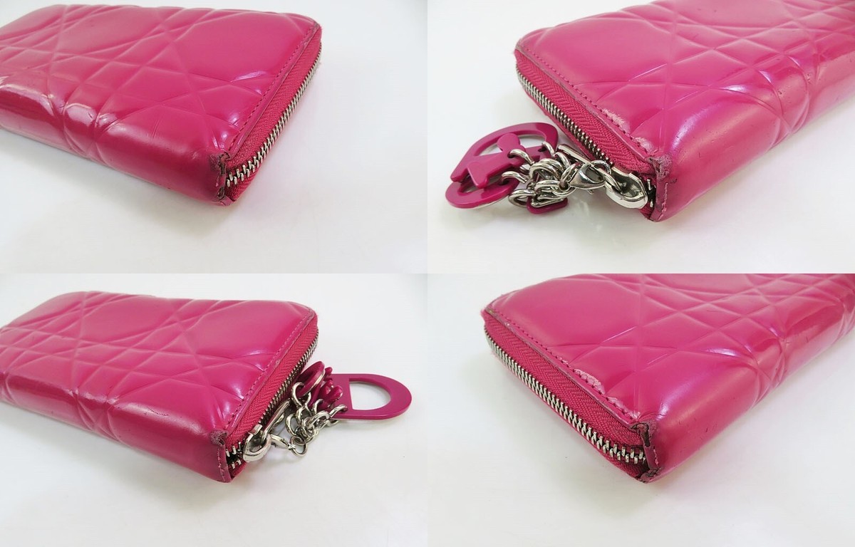 Auth CHRISTIAN DIOR Lady Dior Pink Patent Leather Zippered