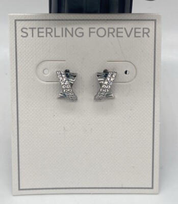 STERLING FOREVER-SILVER CZ X EARRINGS LEAD AND NICKEL FREE NEW