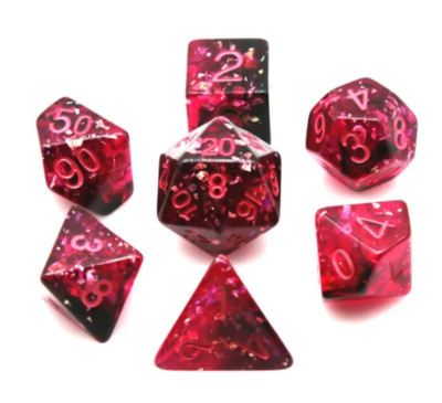 Gleaming Red 7 Dice Set Poly RPG DnD Dungeons Dragons AD&D Pathfinder d20