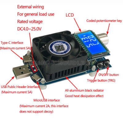 Constant Current Electronic Load USB Type C QC2.0 3.0 AFC FCP OUT 5V 9V 12V 20V