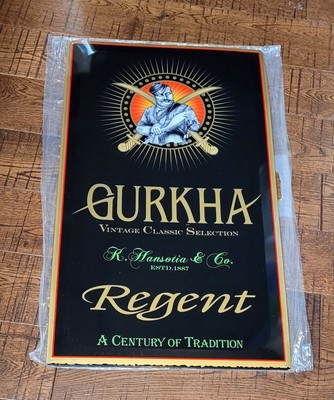 Gurkha Premium Tobacco Cigars Metal Display Sign Hansotia 32'' x 18.5'' Regent 