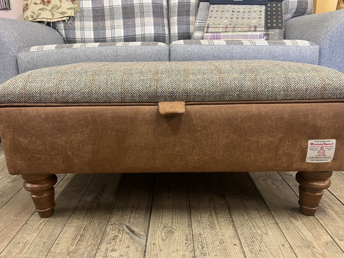 Harris Tweed Footstool Ottoman Bracken Bowmore Handmade you can - Main Image