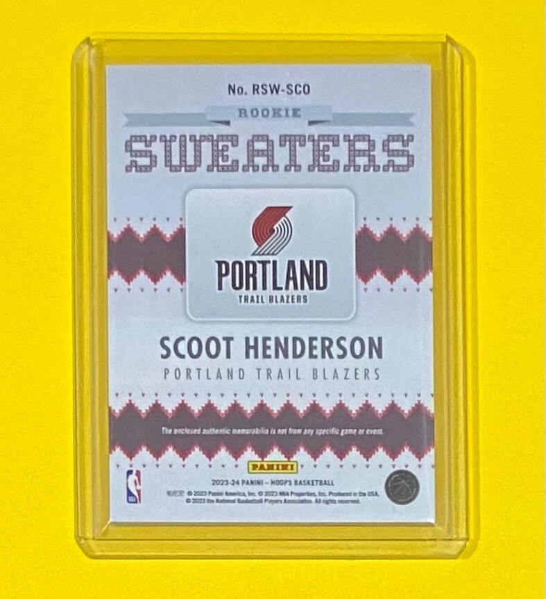 2023-24 Panini NBA Hoops Scoot Henderson ROOKIE SWEATERS Blazers #RSW-SCO RC 🔥 - Image 2 of 2