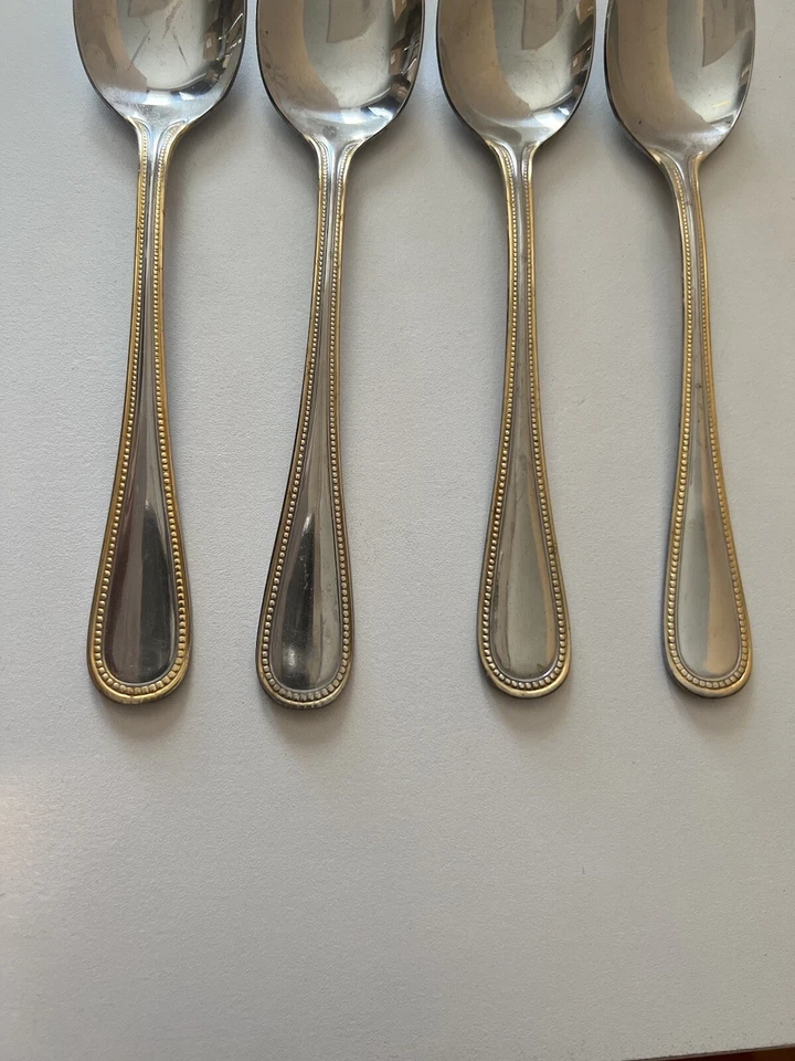 Cuchara de cena INTERNATIONAL Royal Bead acento dorado 7,5" acero inoxidable lote de 4 Foto 2 de 4