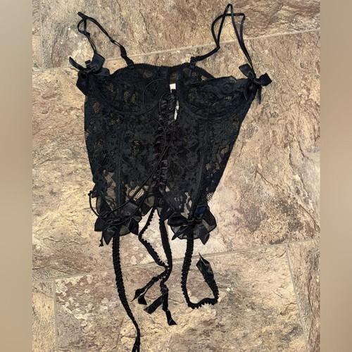 Ensemble Soutien-gorge + Bustier Victoria's Secret 36B Dentelle Noire Et Dorée - Neuf Avec étiquettes