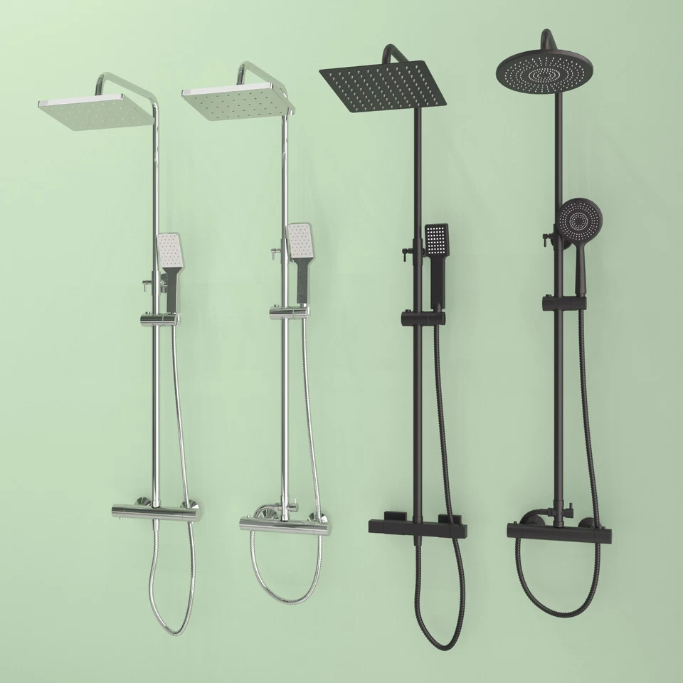 GY BATH Bathroom Mixer Shower Thermostatic Dual Head Square Rainfall Head Handset