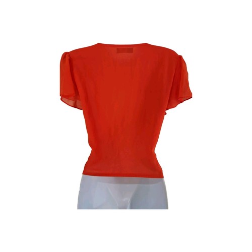 Womens Jane Norman Orange Puff Sleeve Tie Waist Vintage Y2k Chiffon Blouse Top14 - Picture 8 of 11
