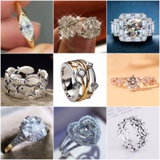 Fashion 9 Styles 925 Silver,Gold Rings Cubic Zircon Wedding Jewelry Sz 6-10