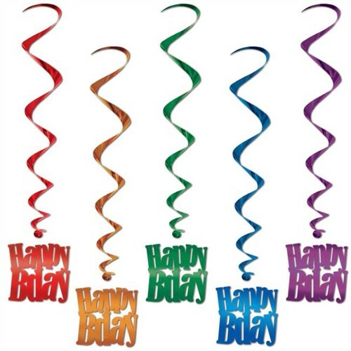 Happy Birthday Stripes Hanging Dangler Decorations 5 Per Pack 33" Foil