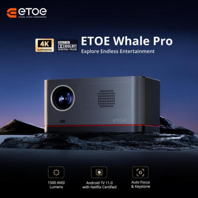 ETOE Whale Pro 4K-Autofokus-Heimkino-Projektor-Beamer-Bluetooth-1500ANSI/3000:1