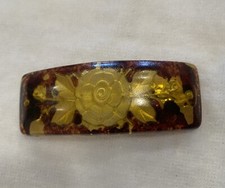 Vintage Barrett Reversed Carved Flowers Amber Lucite Hair Accessories