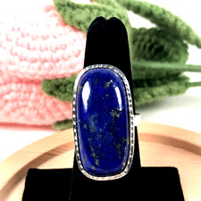 Lapis Lazuli  Hammered 925 Sterling Silver Ring-Adjustable- Gift - Size 8