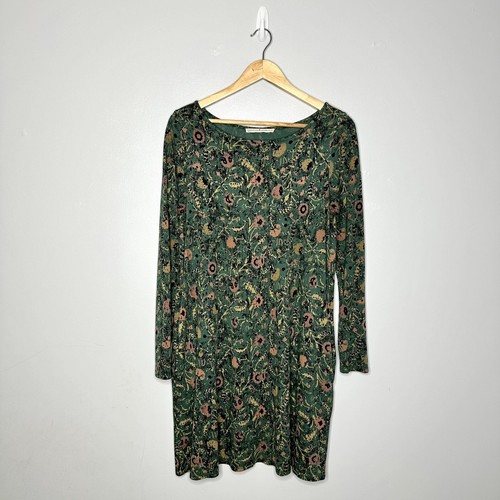 Peruvian Connection Tunic Size Medium Jersey Dress Long Sleeve Green Paisley