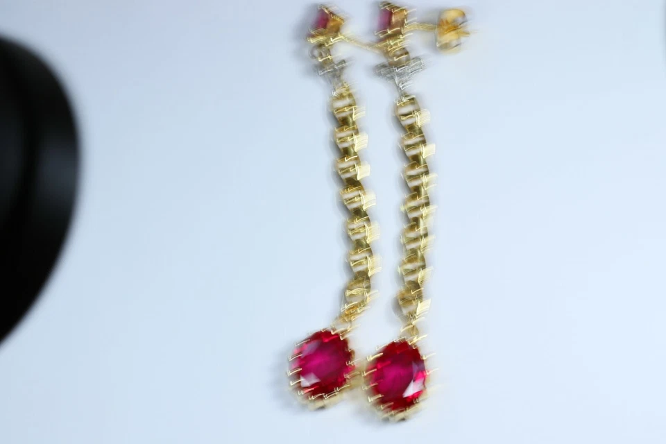  Hermoso Par de Aretes Colgantes de Topacio Rosa Oro 14K Foto 2 de 4