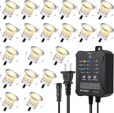 Dimmable LED Deck Lights with Timer & Sensor - 20 Pack Waterproof Outdoor Kit