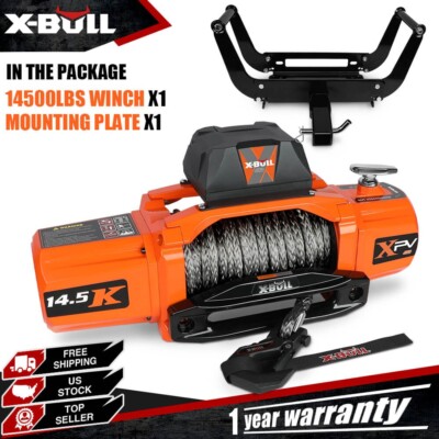 X-BULL Electric Winch 14500LBS 12V Synthetic Rope 4X4 With Winch Mounting Plate