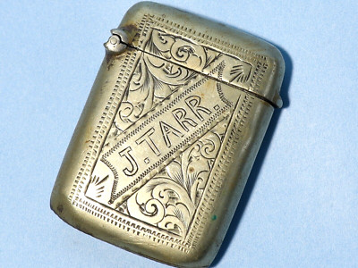 Antikes graviertes J. TARR benanntes Taschen-Vesta-Etui / Streichholzhalter & Stürmer #JC