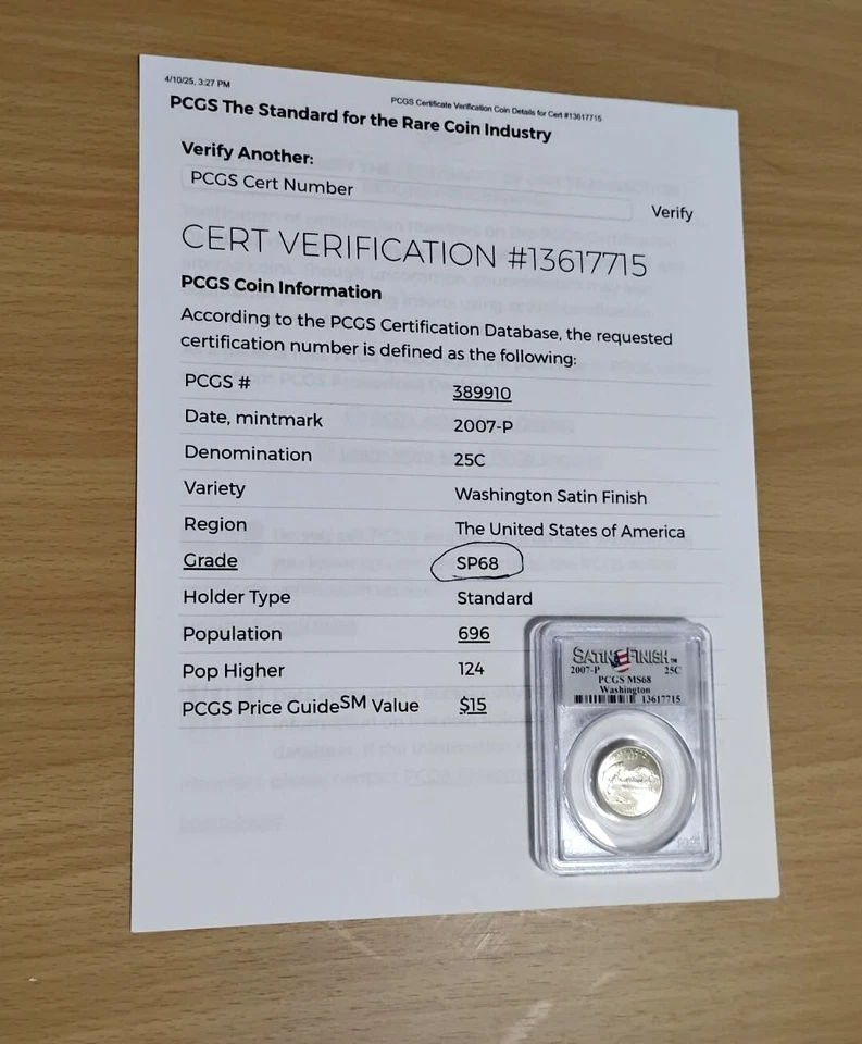 PCGS Labeling Error PCGS 13617715 paperwork shows SP 68, label has MS 68 - Image 3 of 4