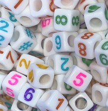 100 pcs AAA acrylic beads, white cube, 6 mm with colourful SINGLE number 012..9