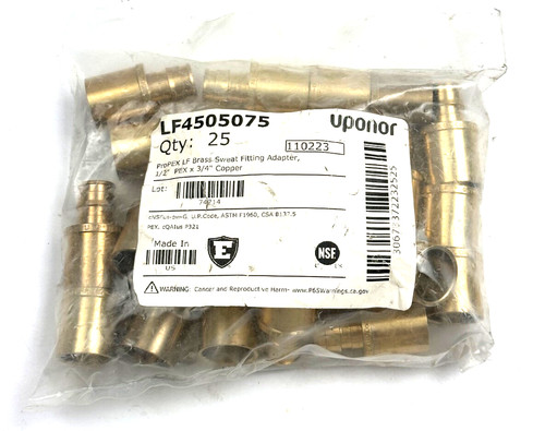 ( 25ea ) Uponor LF4505075 PROPEX LF Sweat Fitting Adapter 1/2" pex-3/4" copper