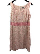 Ann Taylor brocade shift midi dress pink white Crossgrain Bow sz 12 Royal