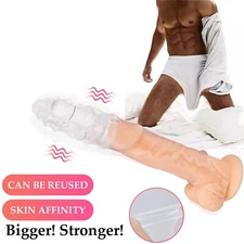 Crystal Vibrating Penis Extension Sleeve Cock Ring Enlarger Couple Men Sex Toys