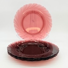 Set of 4 Vtg Duralex Amethyst Purple Glass Dinner Plate Rivage Swirl 9.25"2 sm c