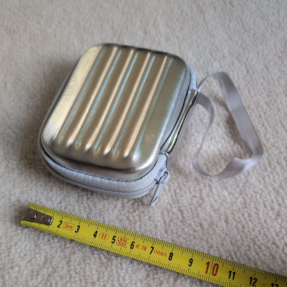 Transportbox klein ca 10 x 7 x 3 cm Reißverschluß silber Etui Aufbewahrung