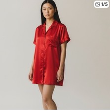 Vintage Valentino Red Satin Shirt Dress | Luxury Sleepwear Mini | Old Money Glam