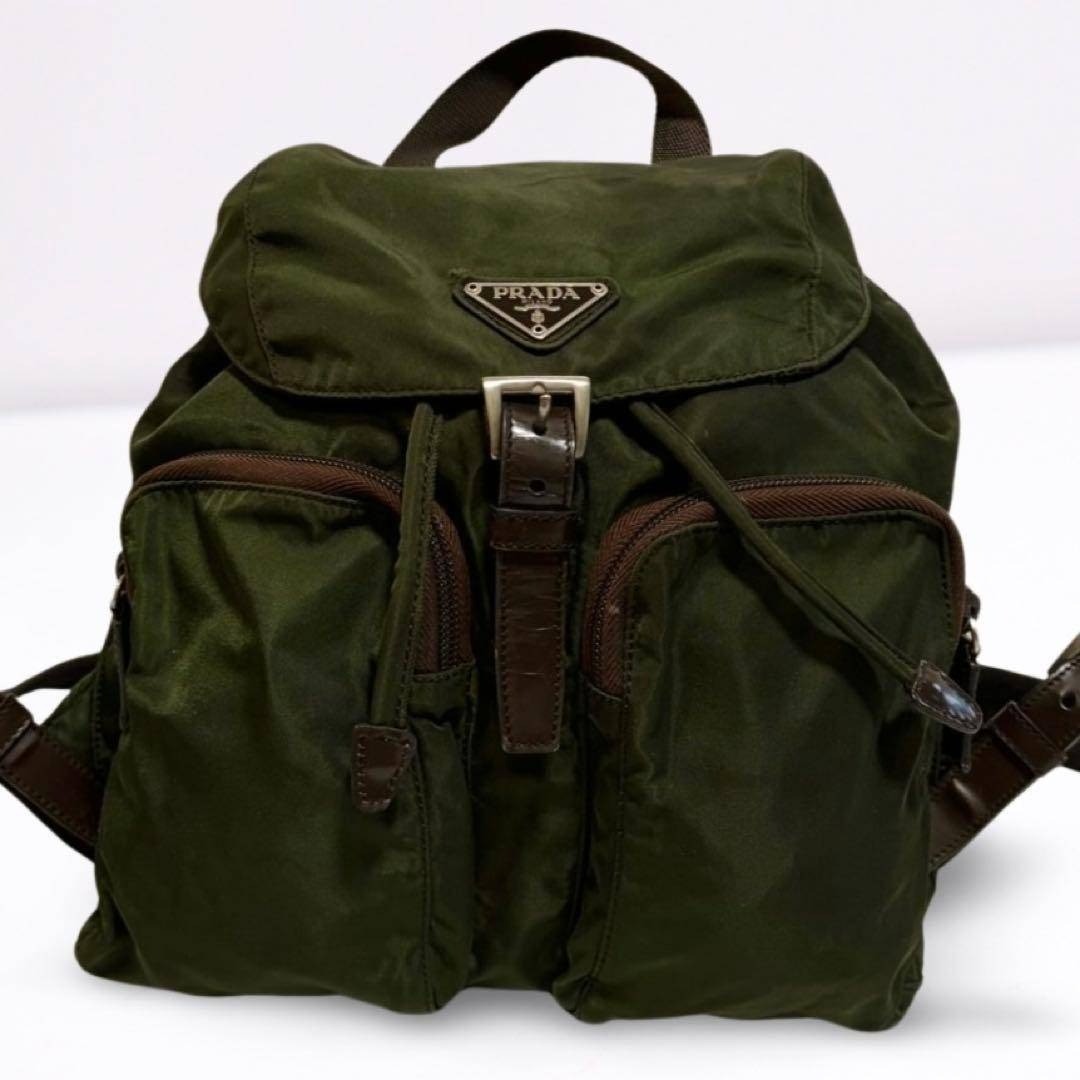 PRADA mini backpack khaki green triangular logo n… - image 2
