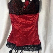 Vintage Fredericks of Hollywood Open Bottom RED with Black Lace Teddy XL Garters