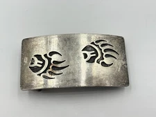 Vintage Hopi Signed Picto Mark Sterling Silver Overlay Bear Track Belt Buckle