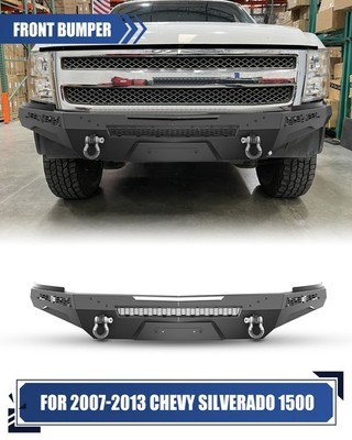 Steel Front Bumper For 2007-2013 Chevrolet Silverado 1500 w/Shackles+LED Lights
