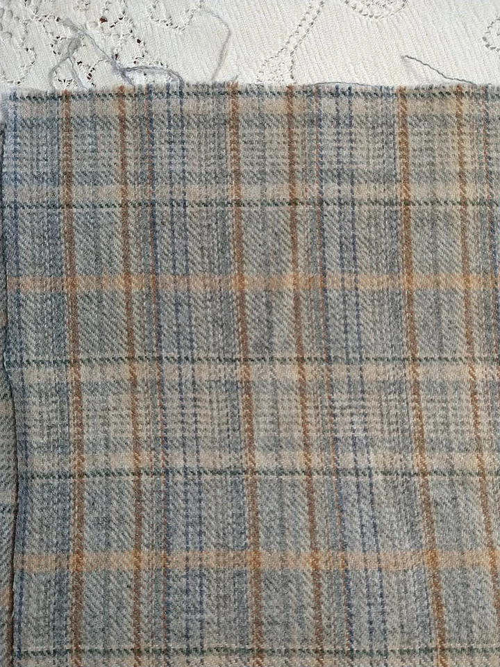 Tan Brown Cream Gray Lightweight Wool Plaid Design Fabric 17" L x 60" W - Image 4 of 4