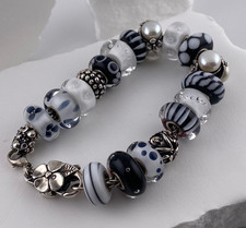 Trollbeads Black and White Charm Bracelet 7.9 in Stunning Collection Awesome 